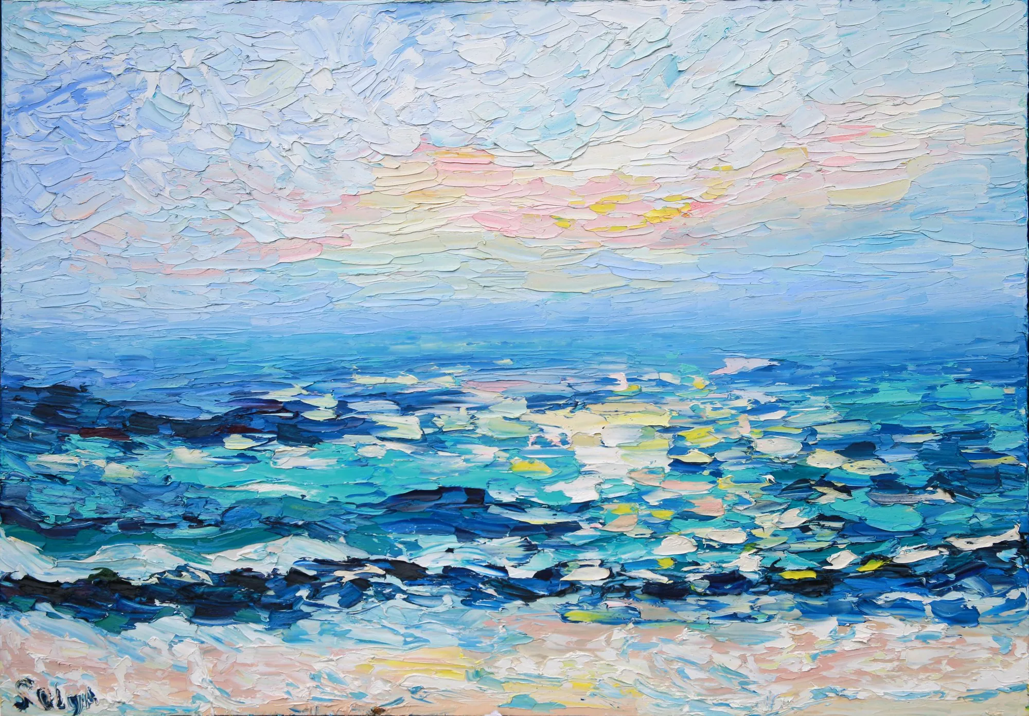 «Рассвет над океаном» — картина Ольги Симаковой, 120 × 70 см, серия Ocean series